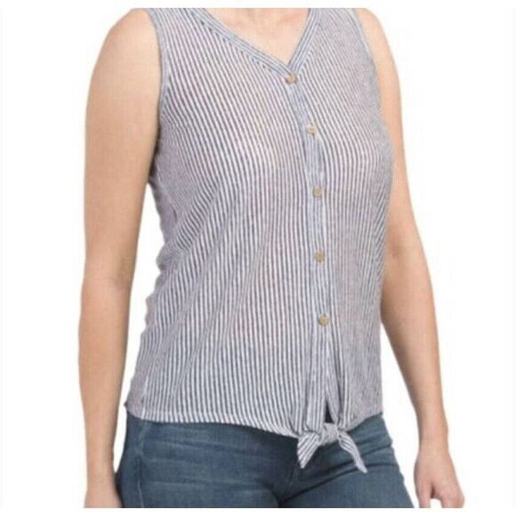 Rachel Zoe Striped Tie Front Sleeveless Linen Blouse - Picture 4 of 4